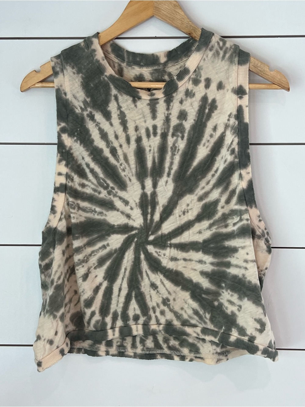 FP Movement by Free People Tie-Dye Muscle Tee — Olive & Cream
